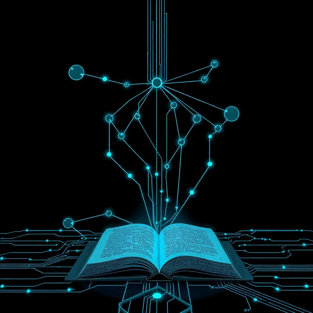 A minimalist, high-tech dark blueprint of a neural network c